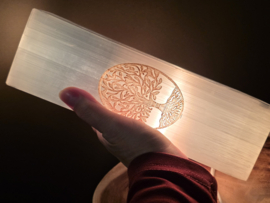 Seleniet/satijnspaat lamp 25cm met Tree of life