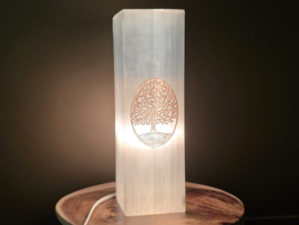 Seleniet/satijnspaat lamp 25cm met Tree of life