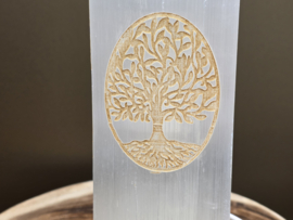Seleniet/satijnspaat lamp 25cm met Tree of life