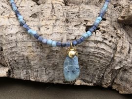 Larimar met blauwe koraal ketting met larimar hanger