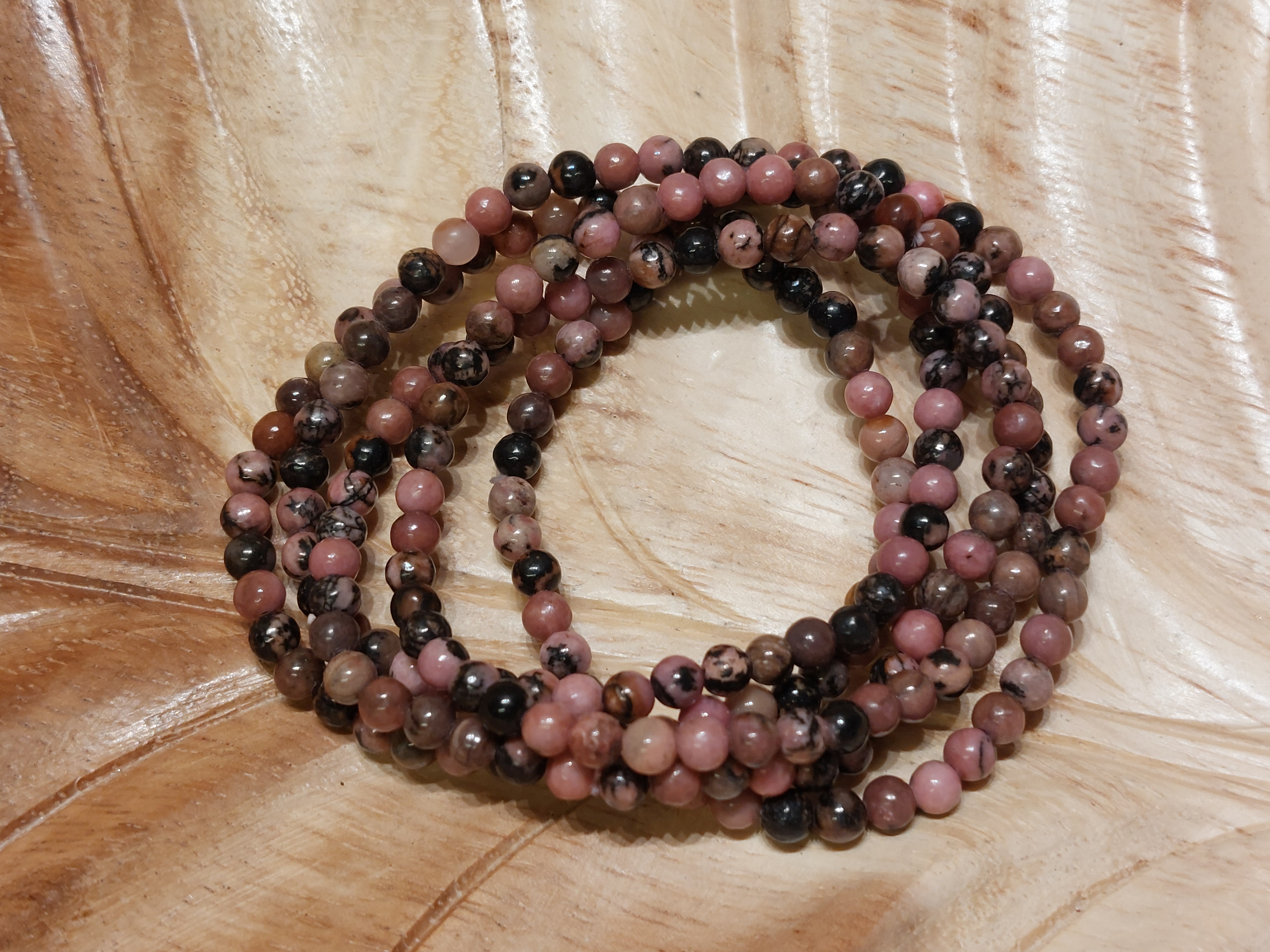 Rhodoniet kogel armband 4mm