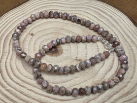 Rhodochrosiet ketting facet geslepen met zilveren sluiting