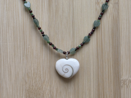 Aventurijn, granaat, robijn in zoisiet en shiva eye ketting met armband