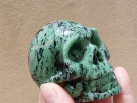 Robijn in zoisiet human skull