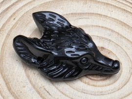 Zwarte obsidiaan wolf hanger doorboord