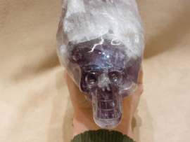 Amethist met rookkwarts human skull duo