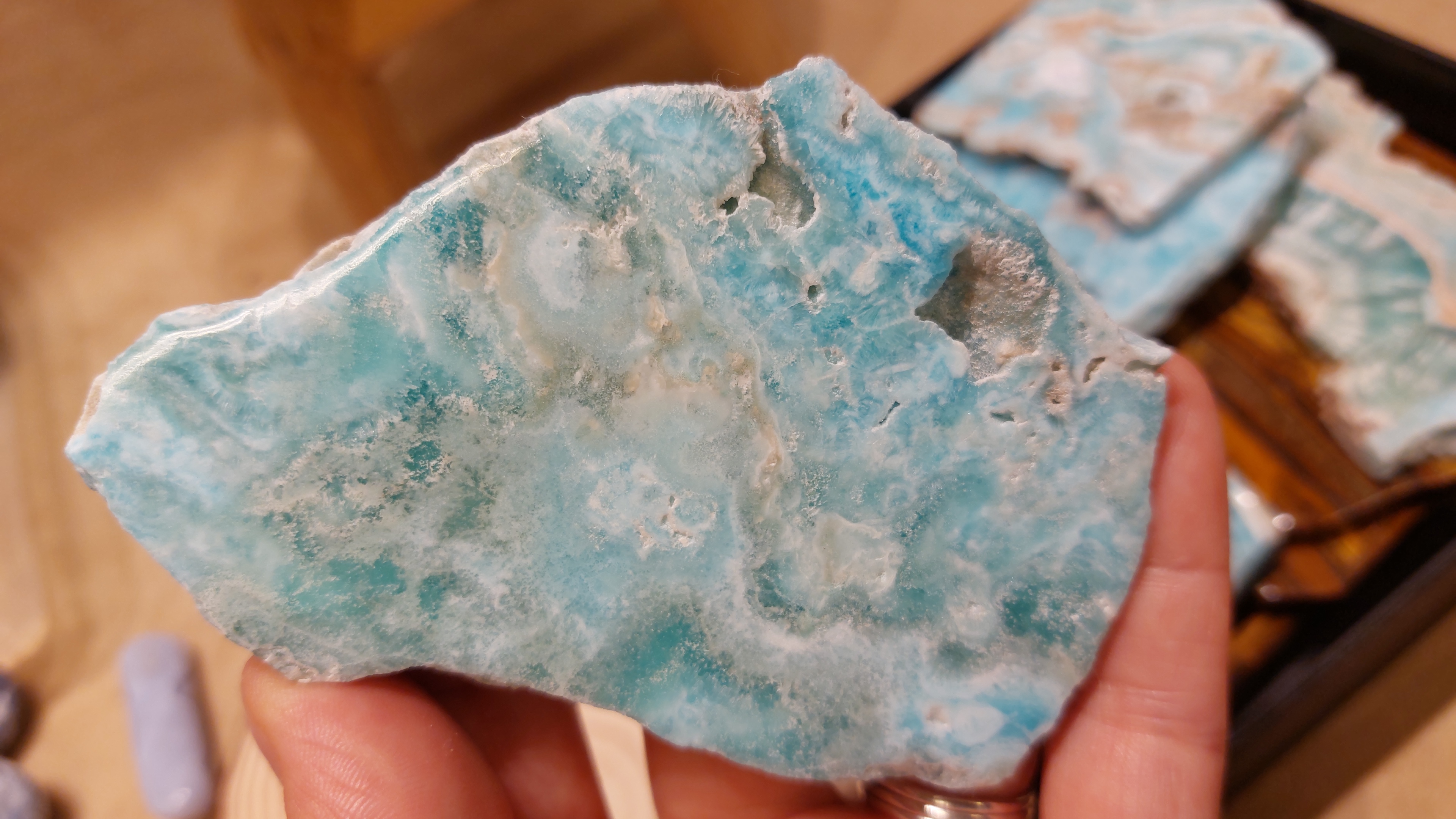Blauwe aragoniet schijf/plak