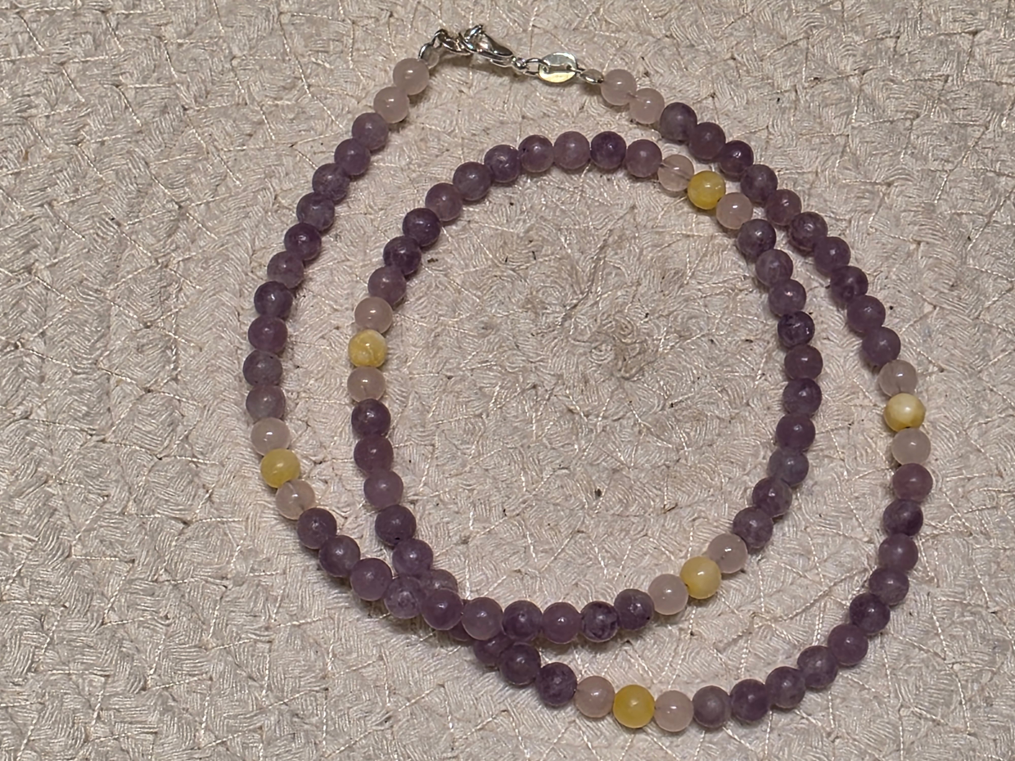 Lepidoliet met rozenkwarts en oranje calciet ketting