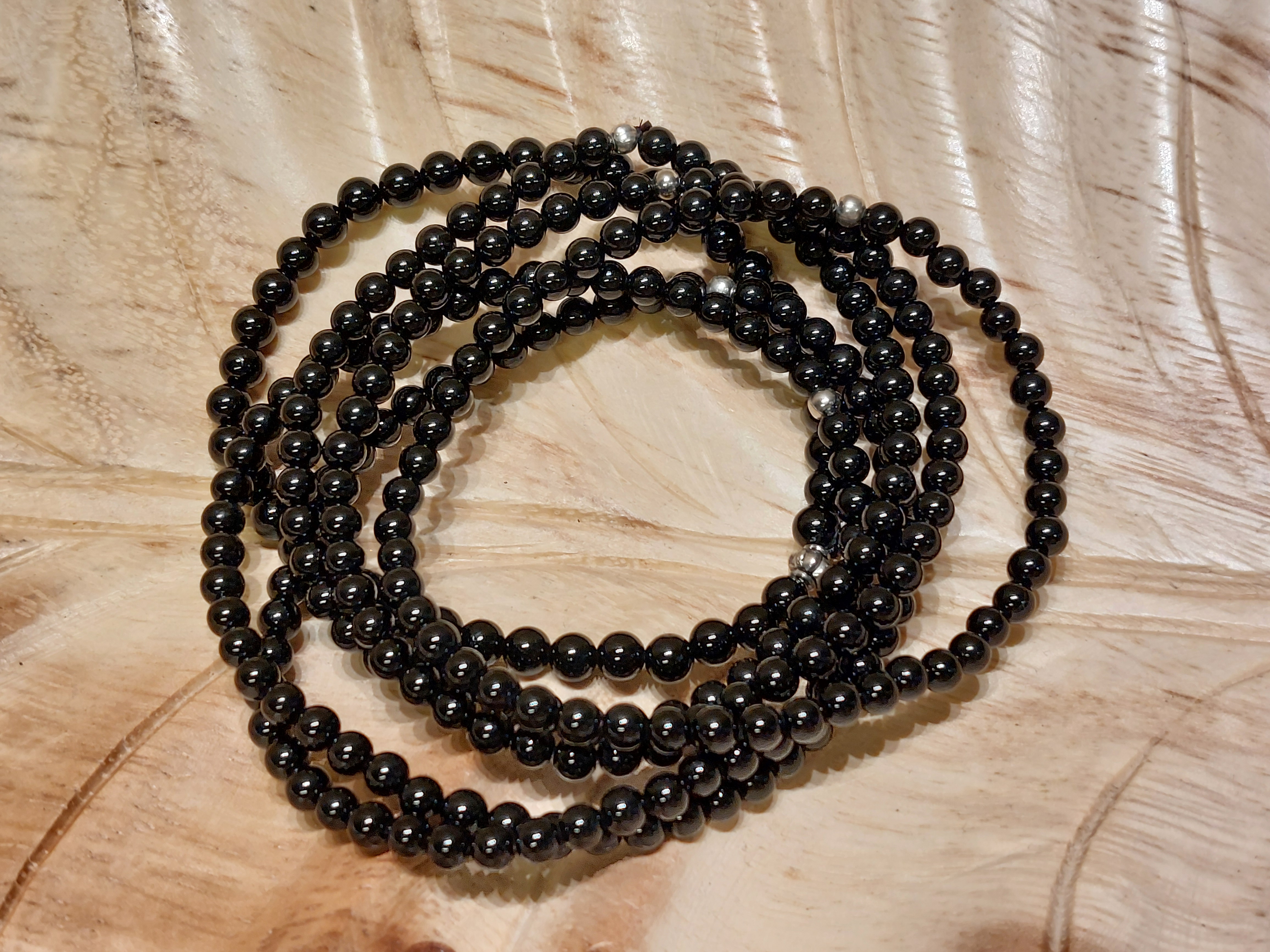Zwarte toermalijn kogelarmband 4 mm