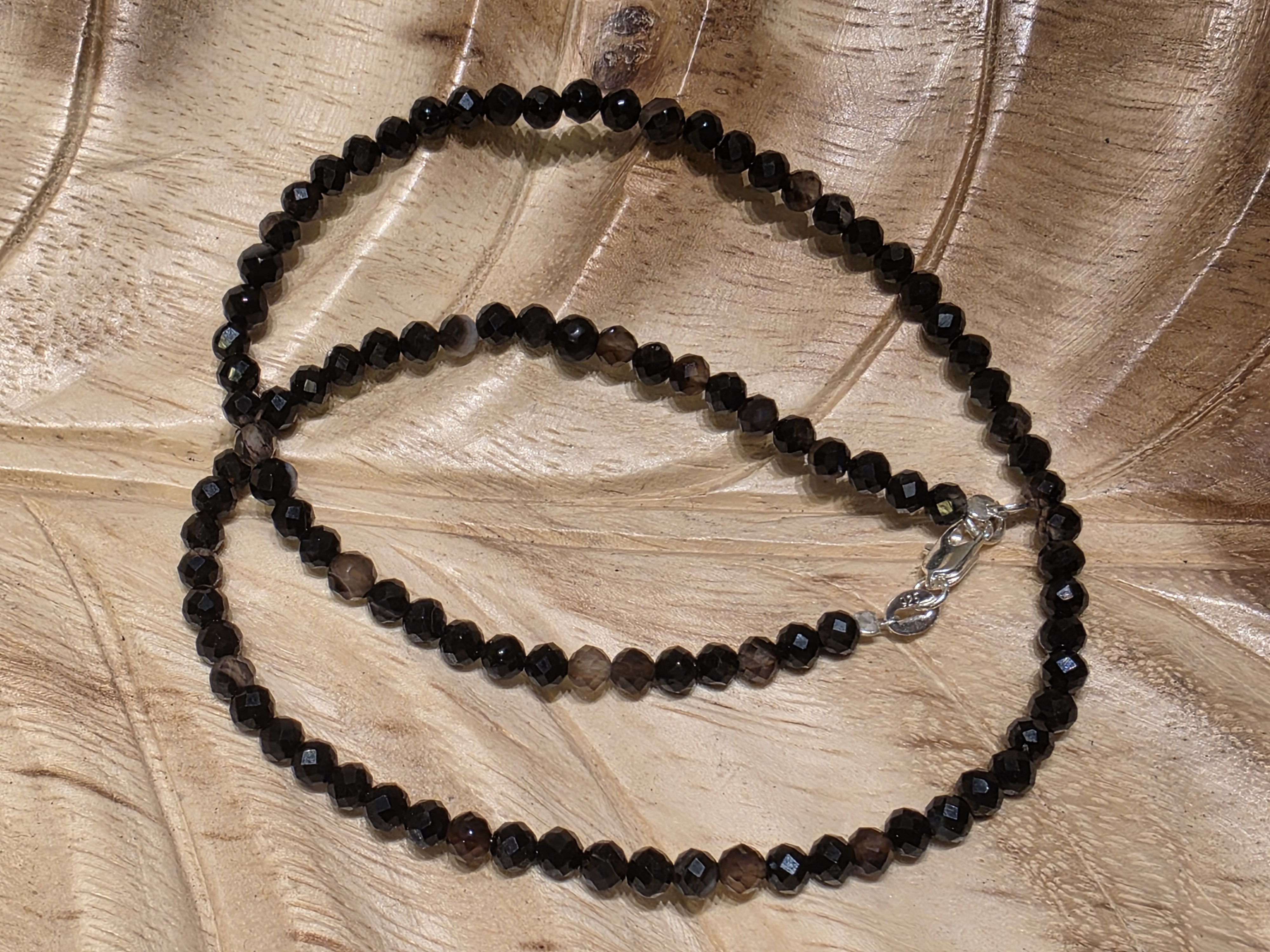 Zwarte agaat ketting facet geslepen