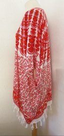 Sarong vest pauw, rood/wit/oranje. Maat 36 t/m 50.