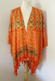 Sarong vest pauw, oranje/multi. Maat 36 t/m 50.