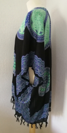 Sarong vest Mandala 'Circle of Life', zwart/groen- multi. 100% rayon, met sarong knoop.