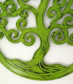 Tree of life vintage groen. Schitterend Balinees houtsnijwerk. Diameter 40 cm. Met ophanghaakje.