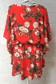 Balinees tuniek jurkje, dé 2023 trend in Indonesie. Bali flower rood/multi. One Size tot maat 58.