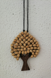 Ketting levensboom. Palisander stam met naturel houten kralen. 10x8 cm. Lengte koord 72 cm.