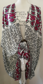 Sarong vest pauw, grijs/wit/hardroze. Maat 36 t/m 50.