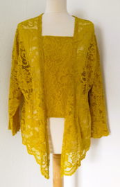 Traditionele Balinese kanten kebaya mosterd. Maat 54/56.