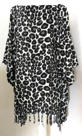 Sarongshirt Tiger zwart/grijs. Met wijde hals. 100% rayon. One size.