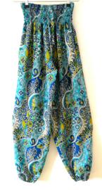 Broek Bohemian 'Paisley dream',aqua/ hemelsblauw.  Maat 38/40.