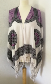 Sarong vest Mandala 'Circle of Life', gebroken wit- paars/zwart. Maat 36 t/m 50.