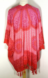 Sarong vest Mandala 'Circle of Life', roze/rood tinten. 100% rayon, met sarong knoop.