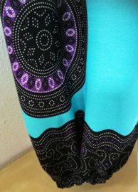 Broek Bohemian Mandala mint/aqua -paars/zwart. Maat 36 t/m 42.