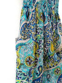 Broek Bohemian 'Paisley dream',aqua/ hemelsblauw.  Maat 38/40.