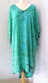 Schitterende oversized tie dye kaftan. Pastel groen/blauw/grijs. One Size.
