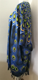 Sarong vest pauwenveren blauw. 100% rayon, met sarong knoop.