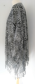 Sarong vest Balinese tiger Art zwart/wit. Symbool voor woeste oernatuur. 100% rayon, met sarong knoop.