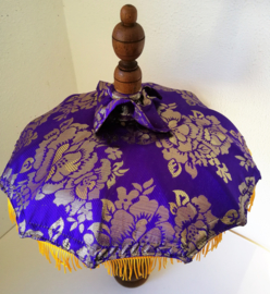 Bali parasol 60 cm paars.  Diameter 47 cm. Op houten voet van palisander.