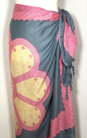 Sarong Mandala, grijs/roze/geel.