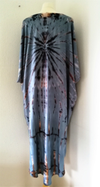 Schitterende oversized tie dye kaftan. Grijs/choco/zwart. One Size.