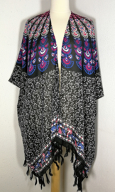 Sarong vest pauw zwart/blauw/multi. Maat 36 t/m 50.