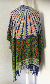 Sarong vest pauw, appelgroen/oranje/blauw. Maat 36 t/m 50.