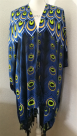 Sarong vest pauwenveren blauw. 100% rayon, met sarong knoop.