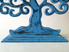 Tree of life vintage blauw. Schitterend Balinees houtsnijwerk. 19x17 cm.