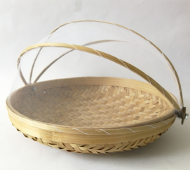 Ronde bamboe natural gaasmand. Met scharnierend net op kokosschroef. Diameter 29 cm.