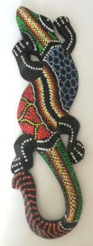 Gekko. Symbool van geluk. Gemaakt door de Balinese aboriginals. Laat hem tegen de muur opkruipen. 24 cm.