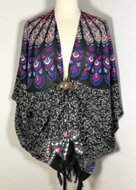 Sarong vest pauw zwart/blauw/multi. Maat 36 t/m 50.