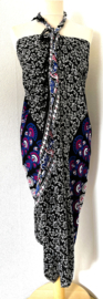 Sarong pauw, zwart/diepblauw/multi.  Symbool van onsterfelijkheid.
