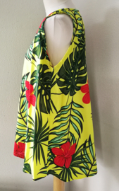 Mouwloze top Bali Flower geel/multi. Maat 44.