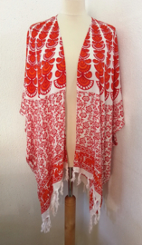 Sarong vest pauw, rood/wit/oranje. Maat 36 t/m 50.