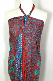 Sarong pauw, rood/blauw/multi. Symbool van onsterfelijkheid.