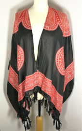 Sarong vest Mandala 'Circle of Life', zwart/rood. 100% rayon, met sarong knoop.