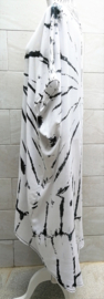 Schitterende oversized tie dye kaftan. Wit/zwart/grijs. One Size.