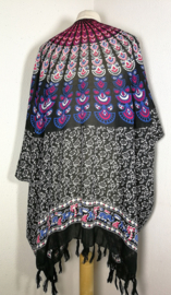 Sarong vest pauw zwart/blauw/multi. Maat 36 t/m 50.