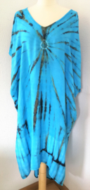 Schitterende oversized tie dye kaftan Turqoise/zwart/antraciet. One Size.