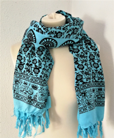 Sarong pauw, turquoise/zwart. Symbool van onsterfelijkheid.